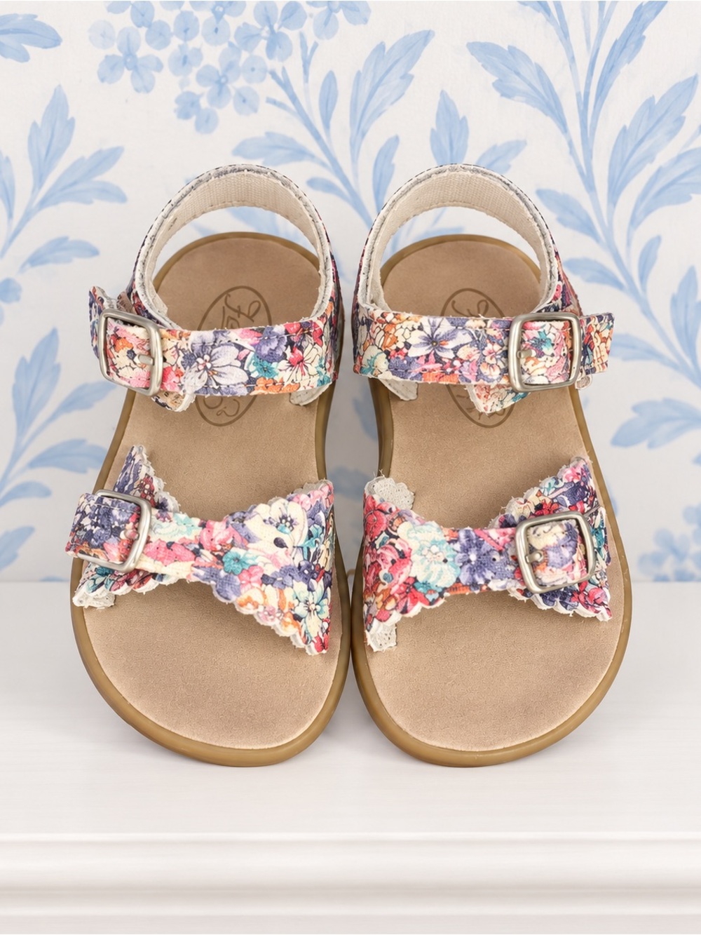 FootMates Girls Floral Print Buckle Sandals - Pink, Purple, Blue